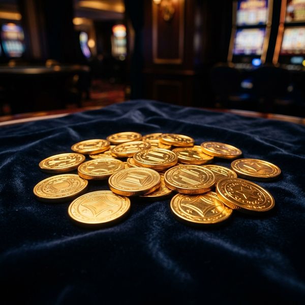 Golden free spin tokens on dark surface